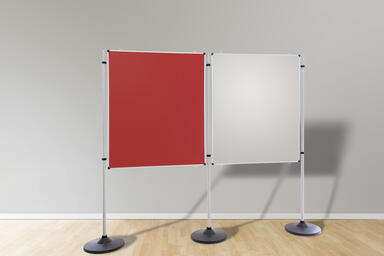 Präsentationswand - Stellwand mit 2 Flächen, Flanell Rot und Whiteboard